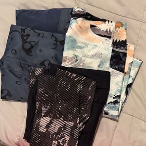 Under Armour Women's Mixed-Pattern Leggings in Black and Blue-Green